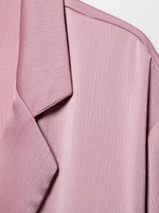 Women High Waist Pants Set Spring 2 Piece Double-Breasted Satin Blazers Two Piece Lace Up Creased-Effect Trousers Women Outfit
