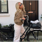 Street Women's Suede Bomber Jacket Fashion Lapel Zipper Full Sleeve Female Coats 2025 Spring Lady Casual Commute Vintage Outwear