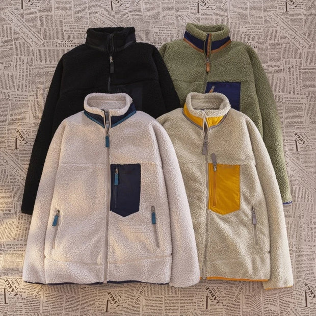 Motorcycle Outdoor Wool Jacket Men Women Double Sided Thick Plush Rider Ride Suit Lambing Wool Windproof Warm Fashionable Jacket