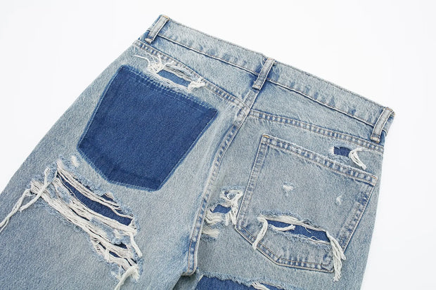 TRAFZA Jeans For Women 2024 Denim Solid Loose Zipper Fly Female Hole Trouser Pockets Wild Basic Commute Woman Wide Leg Long Pant