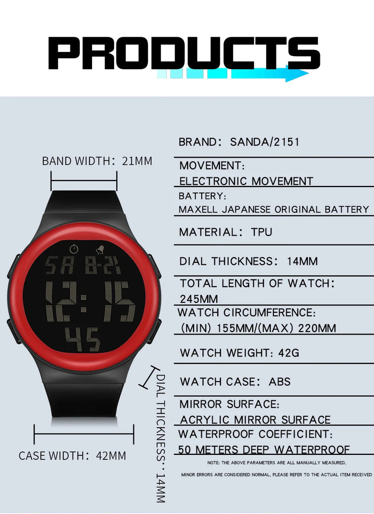 Men Fashion Countdown Waterproof LED Digital Military Wristwatches