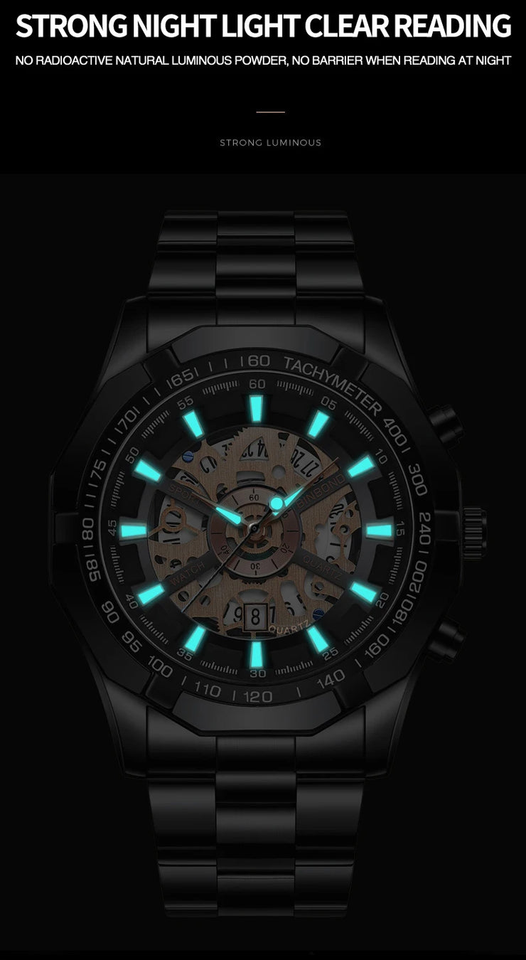 BINBONG Business Men's Watches Waterproof Calendar Luminous Fashion Quartz Watch For Man Stainless Steel Male Clock Reloj Hombre