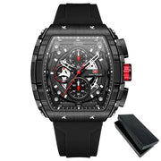 MINI FOCUS Chronograph Quartz Watch for Men Tonneau Dial Military Sport Wristwatch Male with Orange Silicone Strap Auto Date