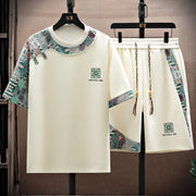 Summer Men's  Sets Mens Trend Casual Tracksuit Print Short Sleeve T-shirt+shorts Two Pieces Suit Mens Sportswear set