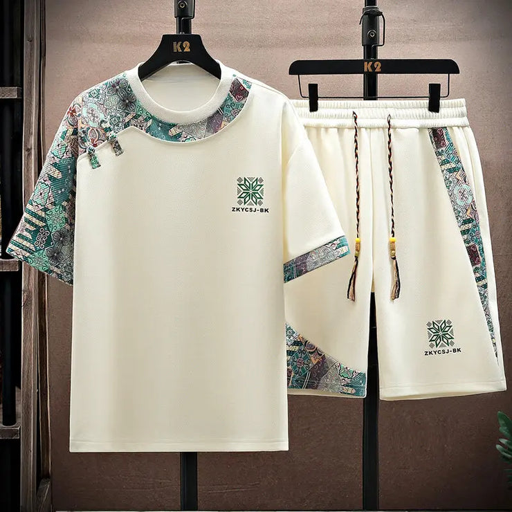 Summer Men's  Sets Mens Trend Casual Tracksuit Print Short Sleeve T-shirt+shorts Two Pieces Suit Mens Sportswear set