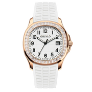 OBLVLO Trend Luxury Rose Gold Diamond Date Mechanical Automatic Watches For Men Blue Silicone Strap Waterproof Sport Watch FM-SL