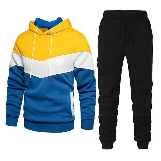 Men's Sets, Sportswear, Fashion and Leisure Spring and Fall Models, Splicing Hooded Sweater Pants Two-piece Set, Men's Sets