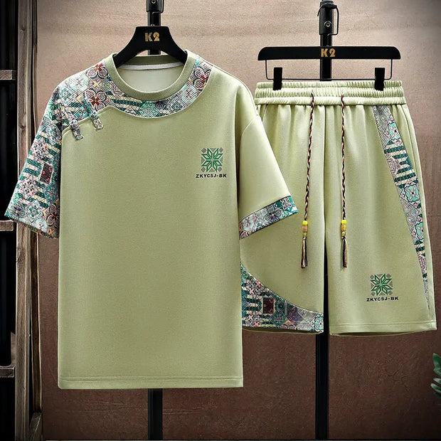 Summer Men's  Sets Mens Trend Casual Tracksuit Print Short Sleeve T-shirt+shorts Two Pieces Suit Mens Sportswear set