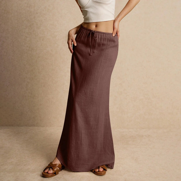Summer Vacation Women's Summer Maxi Skirt Drawstring Low Waist A Line Casual Skirts Bodycon Long Skirt Beach Women's clothing