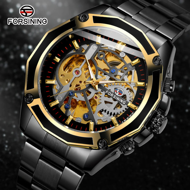 2024 Stainless Steel Skeleton Mechanical Watch Male Automatic Movement Man Wrist Watches Waterproof High End Luxury reloj hombre
