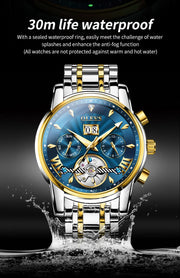 OLEVS 9965 Mens Watch Classic Hollow Out Automatic Mechanical Watch Original Movement Waterproof Luminous Calendar Year Moon
