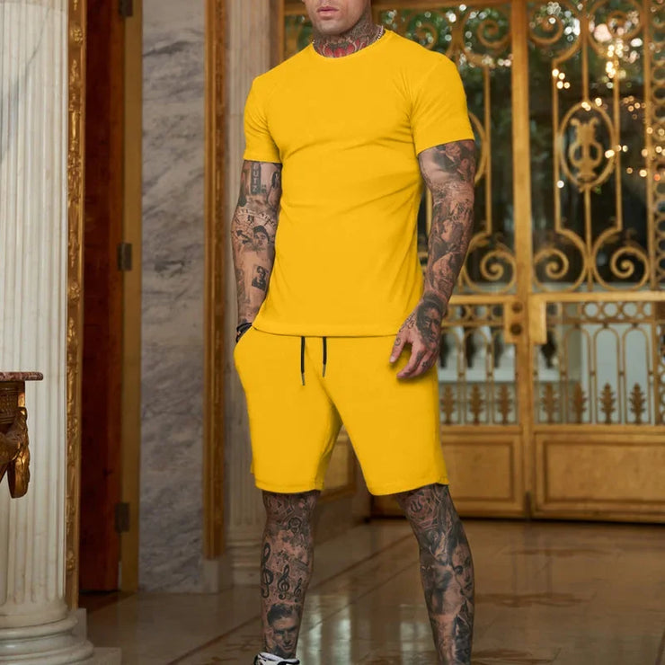 Summer men's Clothing Two Pieces Sets Mens Casual Tracksuit Men Print short sleeve Sets mens t-shirt+shorts Fitness Sportswear