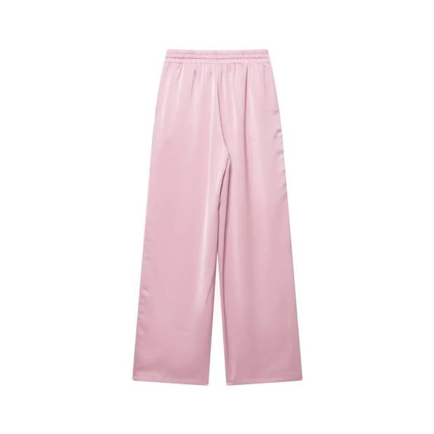 Women High Waist Pants Set Spring 2 Piece Double-Breasted Satin Blazers Two Piece Lace Up Creased-Effect Trousers Women Outfit