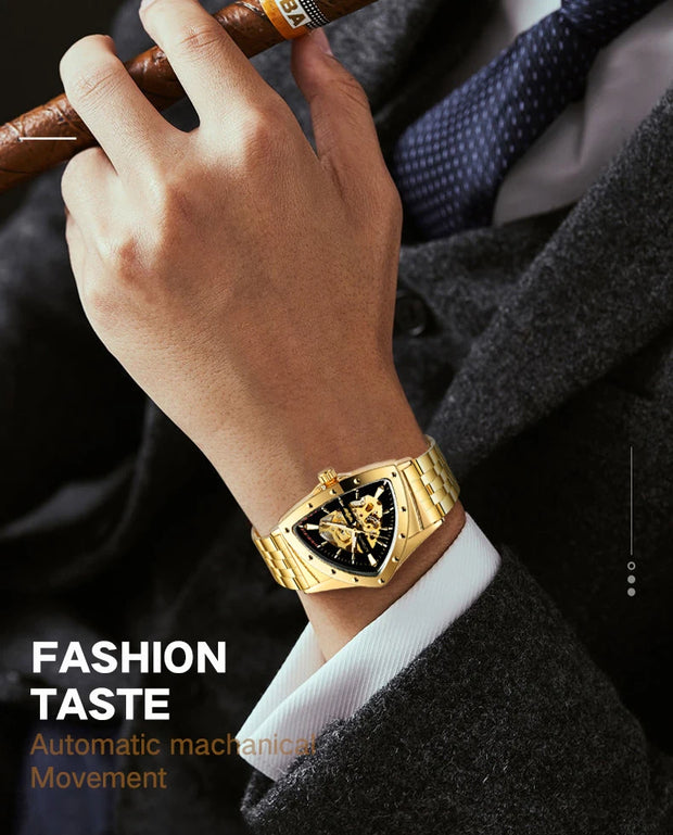 Winner Military Triangle Steel Skeleton Automatic Movement Man Watch Sports Mechanical Watches Luxury Waterproof Silicone Strap