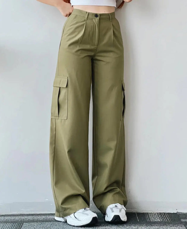 New Y2K Women Vintage Cargo Pants Streetwear Techwear Korean Harajuku Parachute Pants Beige Sweatpants Wide Leg Joggers Trousers