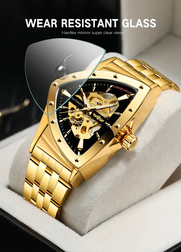 Winner Military Triangle Steel Skeleton Automatic Movement Man Watch Sports Mechanical Watches Luxury Waterproof Silicone Strap