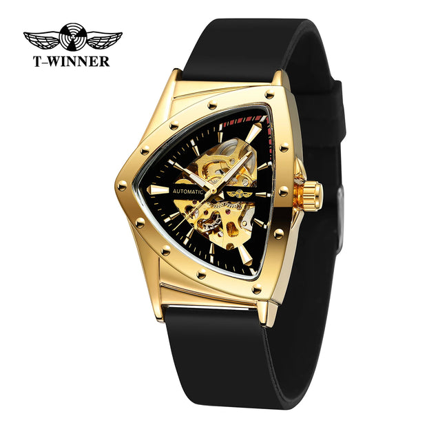 Winner Military Triangle Steel Skeleton Automatic Movement Man Watch Sports Mechanical Watches Luxury Waterproof Silicone Strap