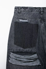 TRAFZA Jeans For Women 2024 Denim Solid Loose Zipper Fly Female Hole Trouser Pockets Wild Basic Commute Woman Wide Leg Long Pant
