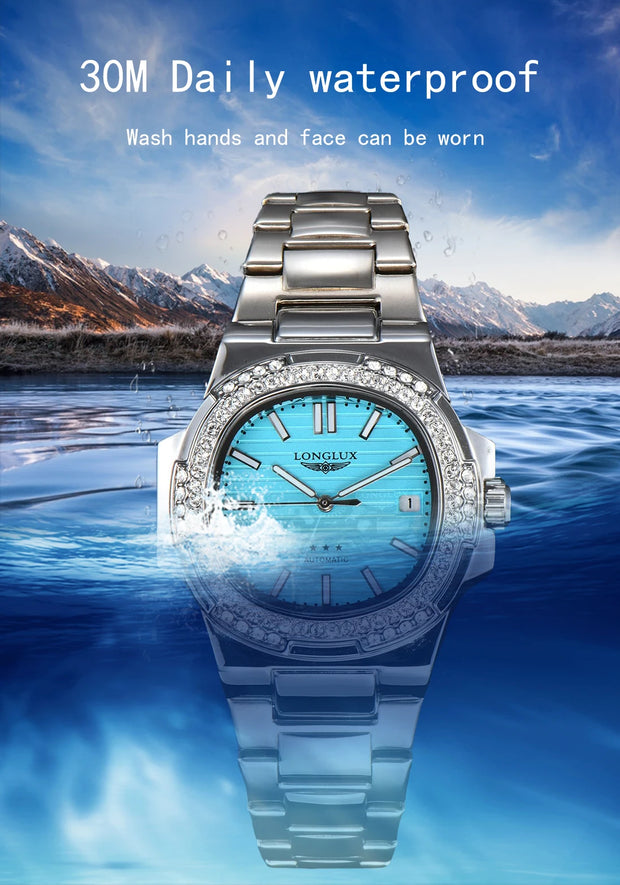LONGLUX automatic man watch diamond watch luxury stainless steel wholesale mechanical watches day date waterproof man watch