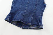TRAF 2024 Women's Short Vest Autumn Fashion Blue Denim Vest Top Lady Casual Cropped Sleeveless Jacket Streetwear New Waistcoats