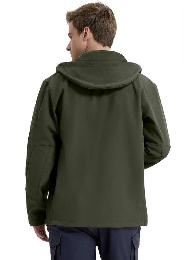 Men's Waterproof Softshell Tactical Jacket Winter Windproof Fleece Hoodie Jacket Outdoor Hiking Skiing Windbreaker Coat