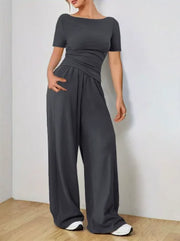 Women's Two-piece Wide Leg Pants Fashion Set Irregular Short Top Women's Clothing Yoga Exercise Set Спортивный Костюм Женский