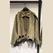 Street Women's Suede Bomber Jacket Fashion Lapel Zipper Full Sleeve Female Coats 2025 Spring Lady Casual Commute Vintage Outwear