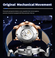 OLEVS Original Men's Automatic Mechanical Watch Fashion Business Leather Strap Luxury Diamond Starry Sky Moon Phase Men's Watch