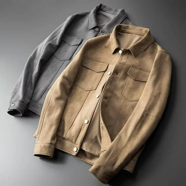 New Spring Autumn Casual Jackets Men Turn Down Collar Slim Fit England Style Deerskin Fleece Jacket Male Vintage Outwear Coats