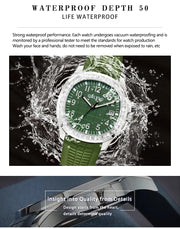 OBLVLO Trend Luxury Rose Gold Diamond Date Mechanical Automatic Watches For Men Blue Silicone Strap Waterproof Sport Watch FM-SL