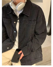 Men's Autumn Winter Denim Jacket, Stretch Comfortable Cotton Blend, Distressed Wash, Hooded Casual Outerwear