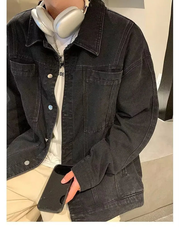 Men's Autumn Winter Denim Jacket, Stretch Comfortable Cotton Blend, Distressed Wash, Hooded Casual Outerwear
