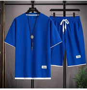 Summer Men's Sports Set  Casual T-Shirt And Shorts Set Male Sports Suit Solid Color Tracksuit Loose Suits Size 3XL