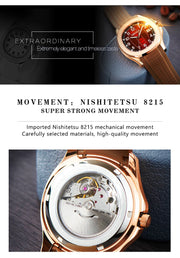 OBLVLO Trend Luxury Rose Gold Diamond Date Mechanical Automatic Watches For Men Blue Silicone Strap Waterproof Sport Watch FM-SL