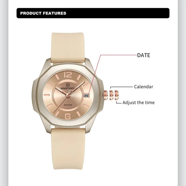 NAVIFORCE NF7107 Quartz Calendar Waterproof and Shockproof Watches for Women Clocks