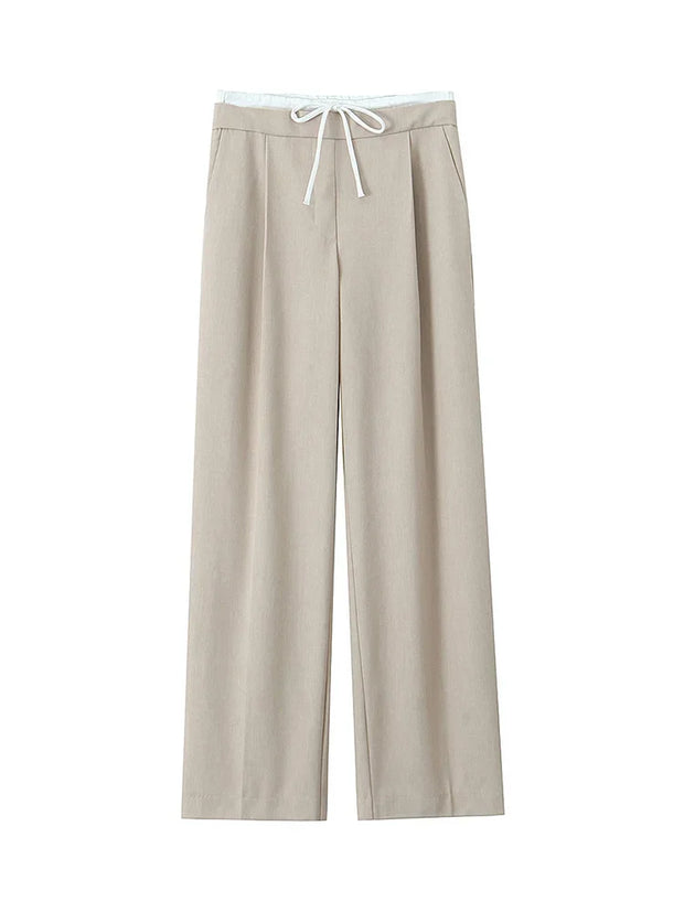 Willshela Women Fashion Solid Lace Up Side Zipper Straight Pants Vintage High Elastic Waist Female Chic Lady Trousers