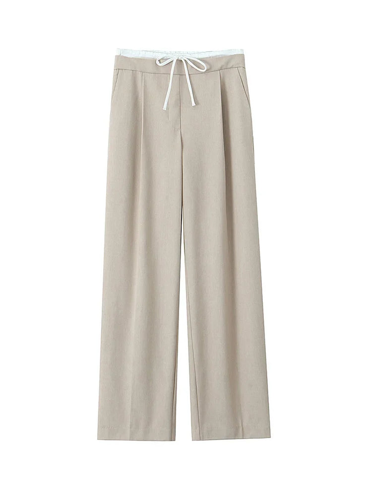 Willshela Women Fashion Solid Lace Up Side Zipper Straight Pants Vintage High Elastic Waist Female Chic Lady Trousers