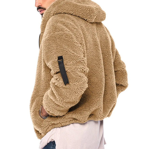 2025 Men's Casual Double-sided Plush Warm Jacket Autumn Winter Thick Wool Coats Solid Hooded Fleece Hoodies Loose Men Clothing
