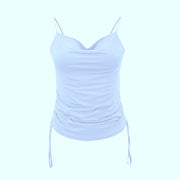Women Tank Top V Neck Camisole Cami Drawstring Spaghetti Strap Top Loose Sleeveless Blouses Tank Shirt Summer Crop Top