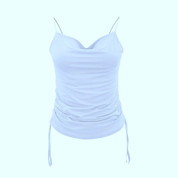 Women Tank Top V Neck Camisole Cami Drawstring Spaghetti Strap Top Loose Sleeveless Blouses Tank Shirt Summer Crop Top