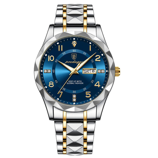 Men Quartz Waterproof Date Week Luminous Wristwatch