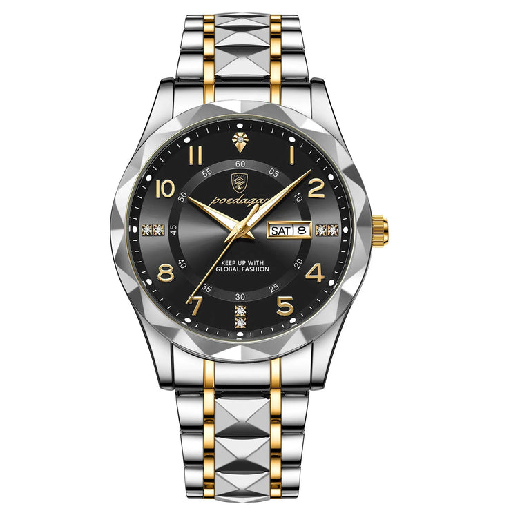 Men Quartz Waterproof Date Week Luminous Wristwatch