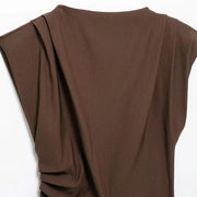 TRAF New Womens Tops Sleeveless Red Black Blouse Woman Summer Ruched Asymmetrical Top Women Slim Fit Brown Stylish Women's Top