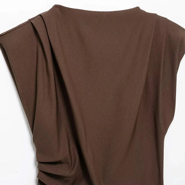 TRAF New Womens Tops Sleeveless Red Black Blouse Woman Summer Ruched Asymmetrical Top Women Slim Fit Brown Stylish Women's Top