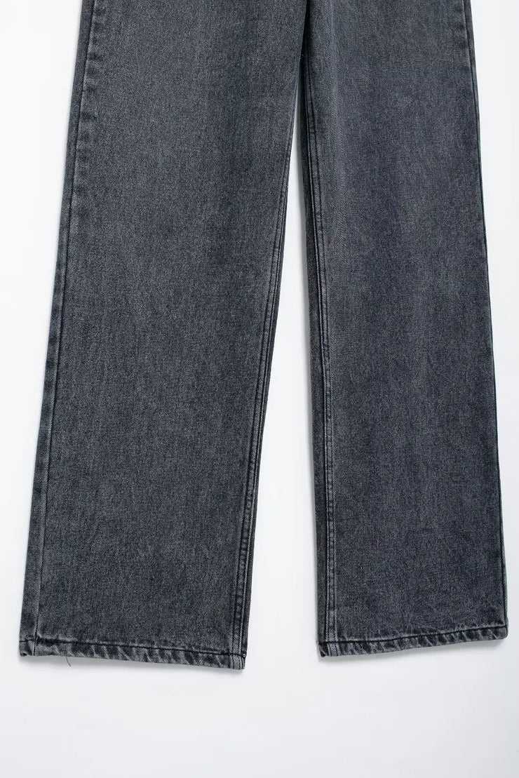 TRAFZA Jeans For Women 2024 Denim Solid Loose Zipper Fly Female Hole Trouser Pockets Wild Basic Commute Woman Wide Leg Long Pant