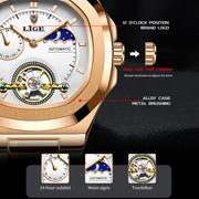 LIGE Classic Retro Men Watch Fashion Business Men's Mechanical Wristwatches Top Brand Luxury Waterproof Automatic Watch For Men