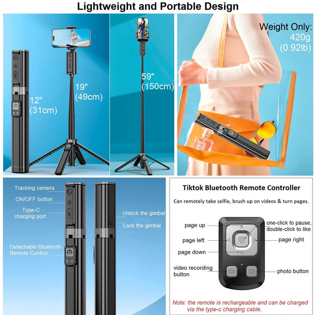 Auto Face Tracking Tripod Selfie Stick