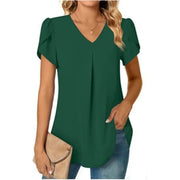 Elegant Women's Top Blouse Flower 2023 Summer Fashion Simplicity Short Sleeve Solid V-Neck Commuter Office Female Shirt S-XXL