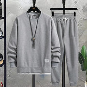 Summer Men's Waffle Sets Casual T-Shirt And Pants Set Male Sports Suit 2 Priece Set Solid Color Tracksuit Loose Suits Size 3XL