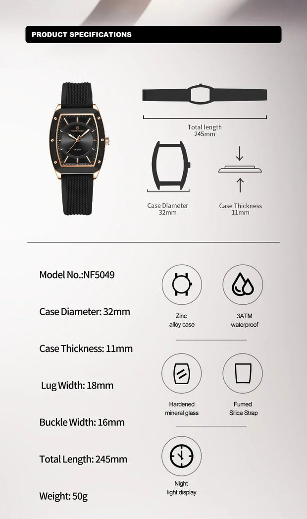 NAVIFORCE NF5049 New Women Watch  Fashion Elegant for Ladies Sports Waterproof Silica Strap Quartz Clock